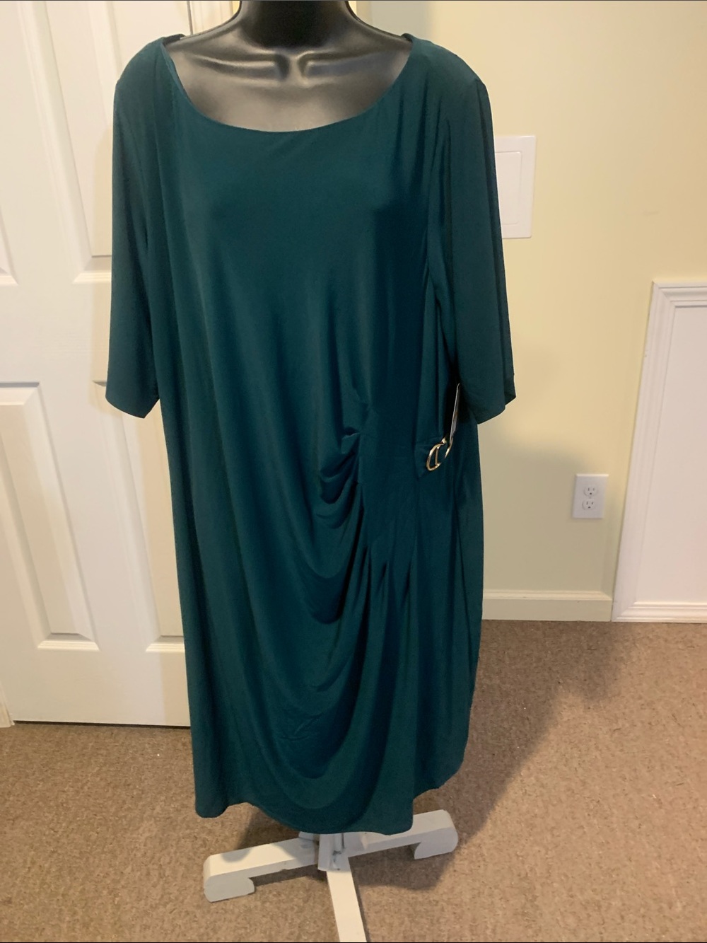 a.n.a Teal Green Draped Long Sleeve Shift Dress with Side Buckle